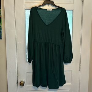Nemidor Women’s Dark Green Long Balloon Sleeve Midi Dress with v neck size 1XL
